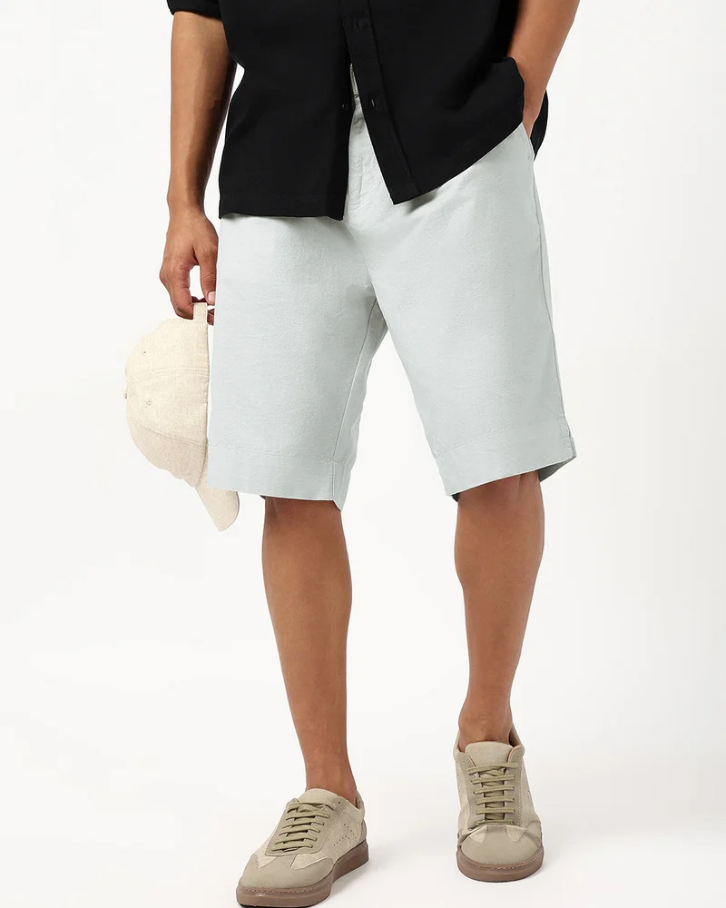 bewakoof Men's Light Grey Oversized Cotton Linen Shorts
